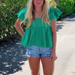 Forever 21 Emerald Ruffle Blouse